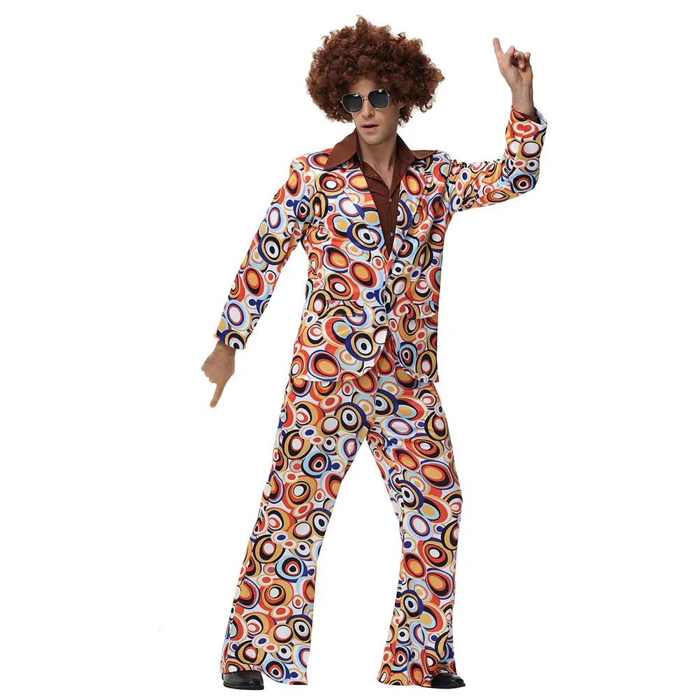 Men Women Retro 70s 80s Hippie Costume Disco Rock Hip-Hop for Cosplay Couples Purim Halloween Party Fantasia Dress Up
