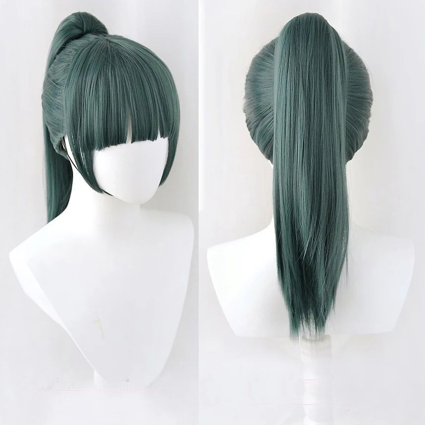 High Quality Maki Zenin Cosplay Wig Jujutsu Kaisen 60cm Dark Green Heat Resistant Synthetic Hair Anime Cosplay Wigs + Glasses