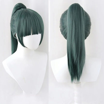 High Quality Maki Zenin Cosplay Wig Jujutsu Kaisen 60cm Dark Green Heat Resistant Synthetic Hair Anime Cosplay Wigs + Glasses