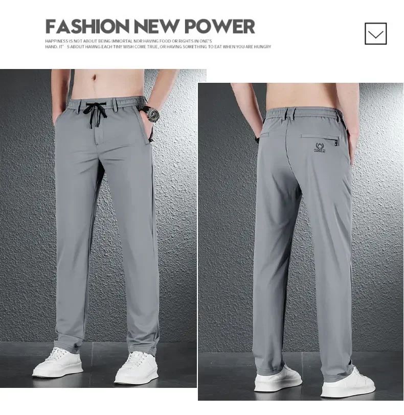 2024 Summer Soft Ice Silk Fabric Men's Thin Casual Pants Korean-style Fashion  Straight High Stretch Trousers Male Luxury Brand