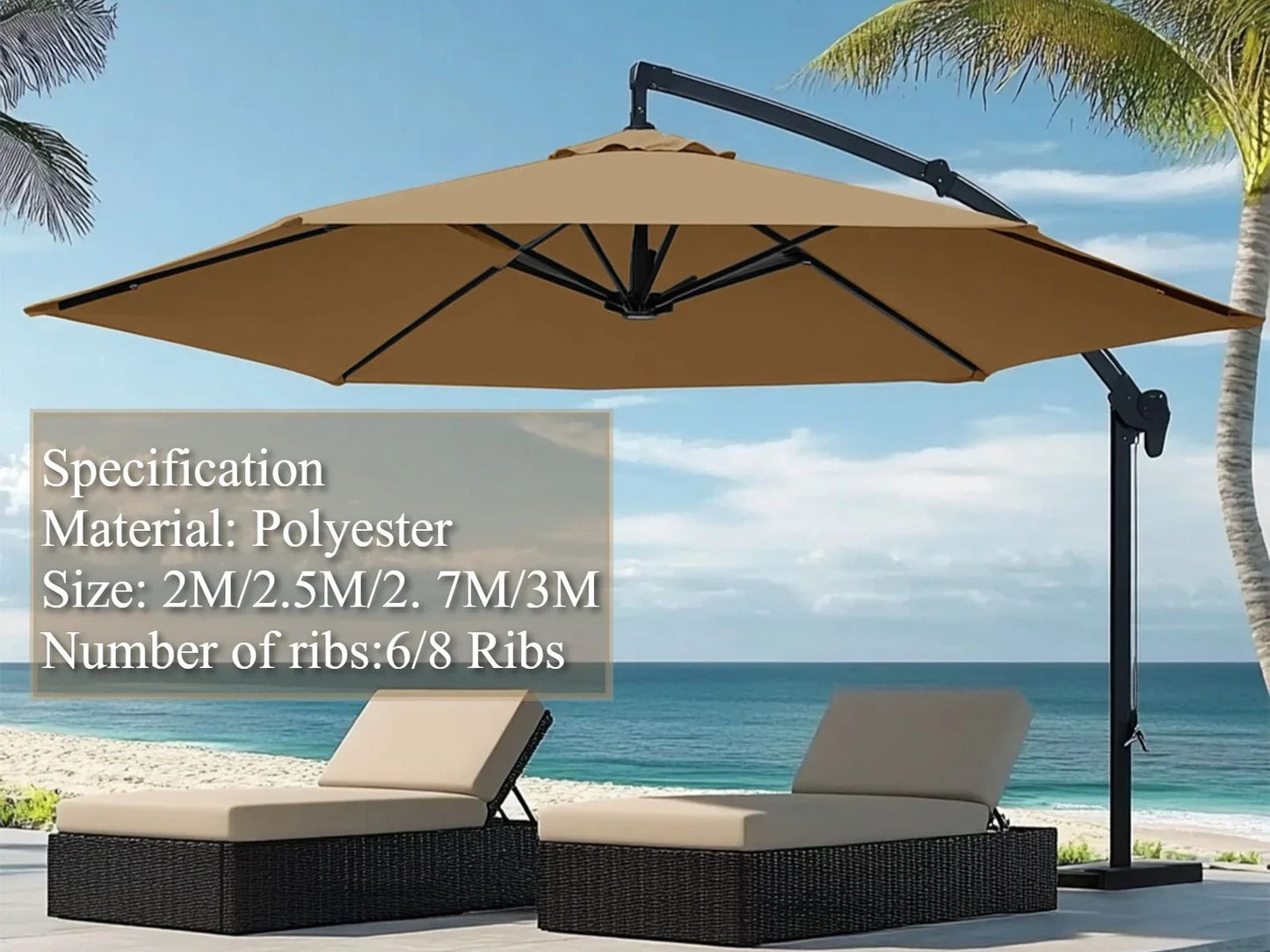 Parasol Replaceable Parasol Top Cloth Garden Patio Canopy Umbrella Cover Waterproof Sunshade 2/2.5/2.7/3m For 6 Ribs/8 Ribs