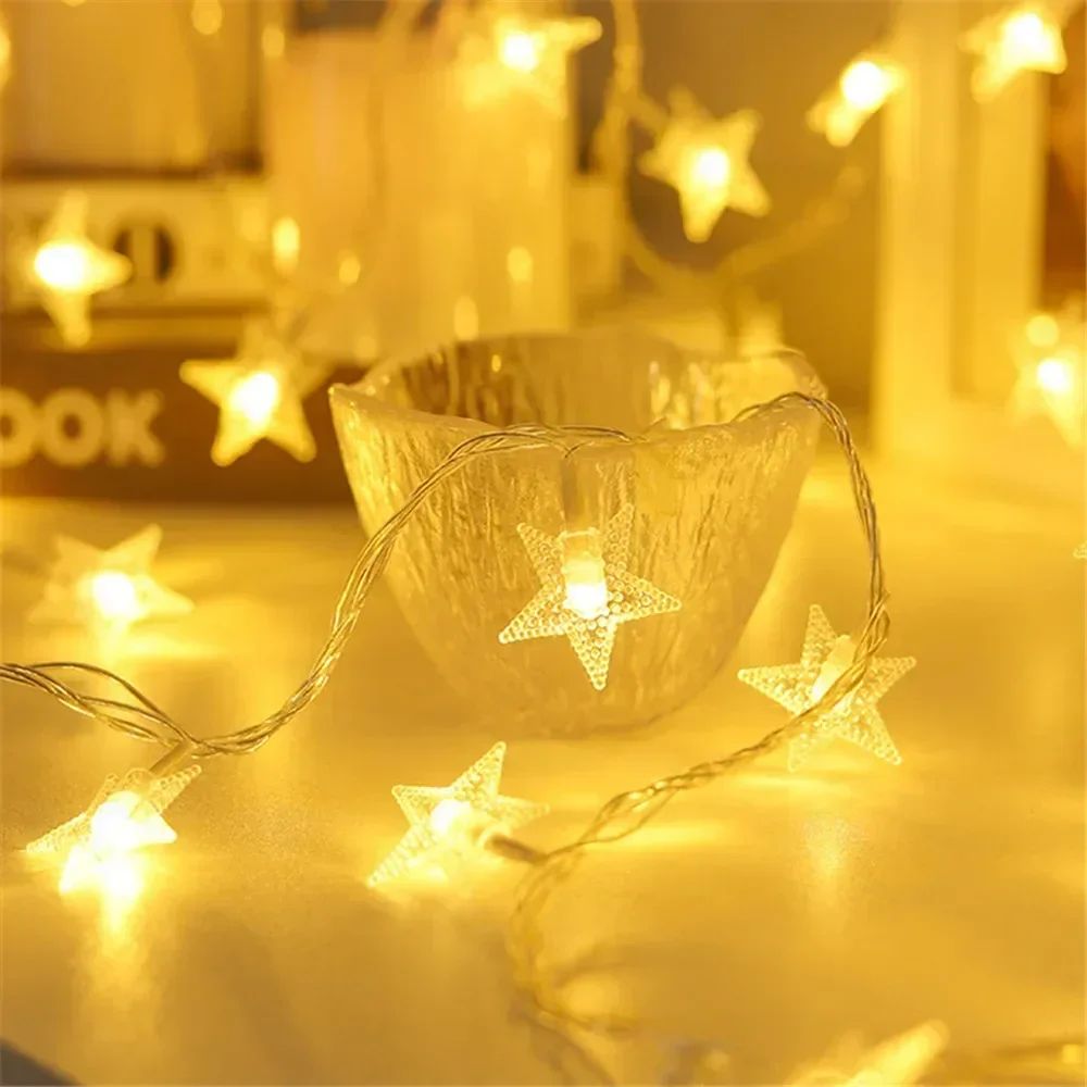 Battery Power Star Led Lights Garland Fairy String Christmas Outdoor Lamp Garden Bedroom Room Wedding Party Decoration