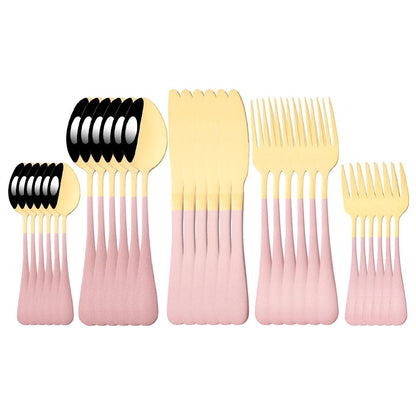 Conjunto de Talheres de Aço Inoxidável Colorido de 6/30 Peças, Faca, Garfo de Bolo, Colher de Chá, Conjunto de Talheres de Cozinha, Pratos