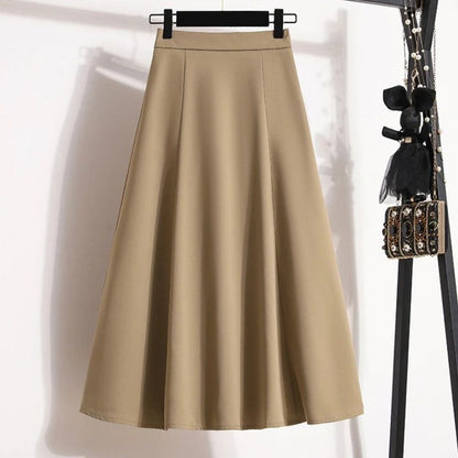 Ladies' Summer High Waist Plus Size Skirts 2026 Mid To Long Flowing Suit Skirt New Style Casual Solid Color A-line Skirt