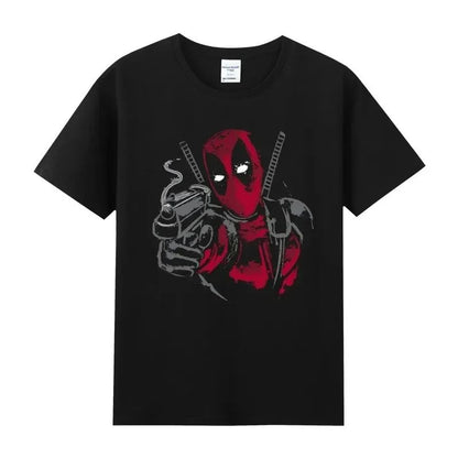 Summer Marvel Hero Deadpool cotton round neck short-sleeved men's T-shirt pure cotton breathable Y2K for men and women