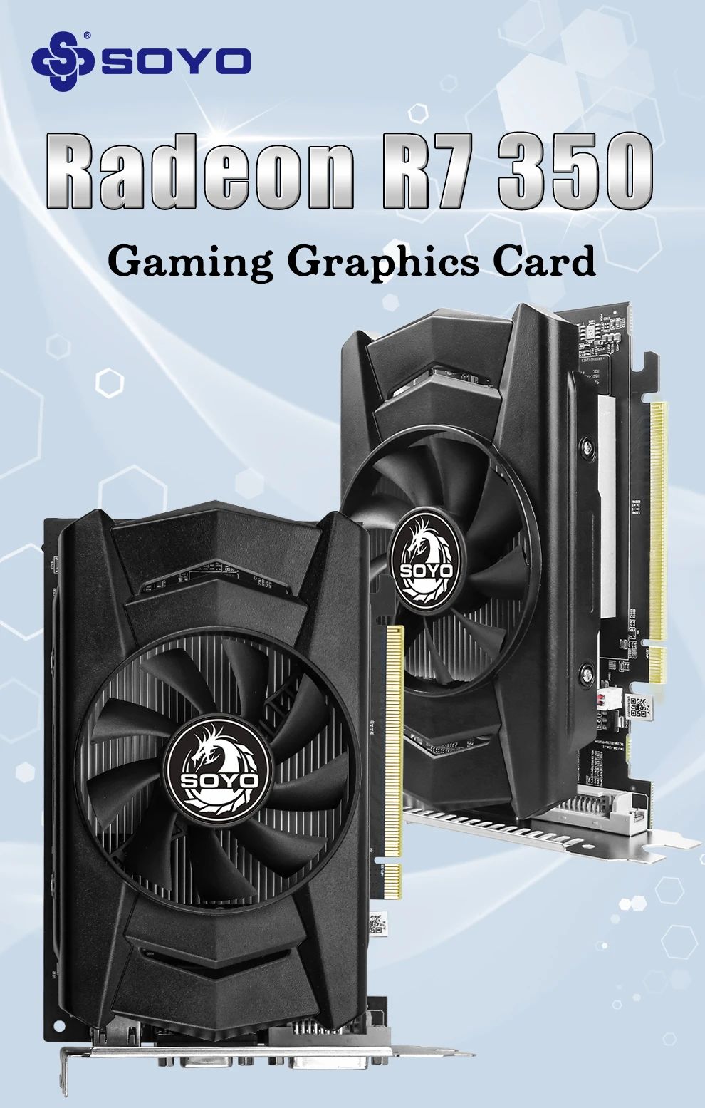 Placa de Vídeo SOYO AMD Radeon R7 350 4GB Memória DDR5 128Bit HDMI-compatível VGA DVI para Componentes de Computador de Mesa
