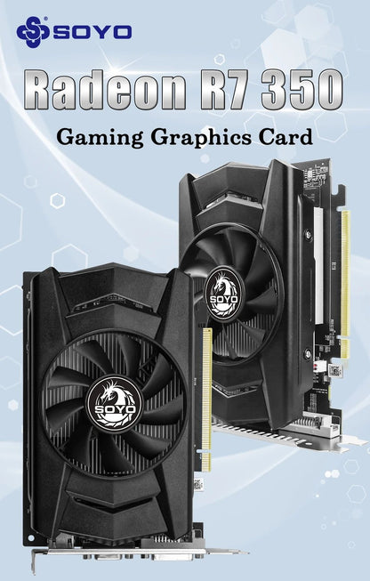 Placa de Vídeo SOYO AMD Radeon R7 350 4GB Memória DDR5 128Bit HDMI-compatível VGA DVI para Componentes de Computador de Mesa