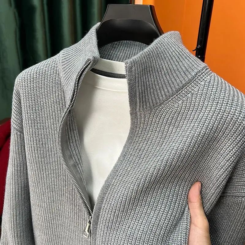 Men's Casual Cardigan Sweater Loose-Fit Vintage Style Zippered Knitted Top For Spring And Autumn Outerwear Idle Style