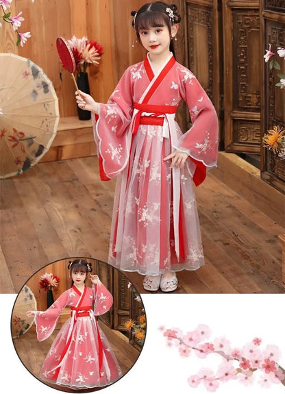 Fashion Girls Dresses Casual Outfit Long Sleeve Hanfu Girl Summer Children Clothes Princess Dress Baby Vestido Kids Tang Costume