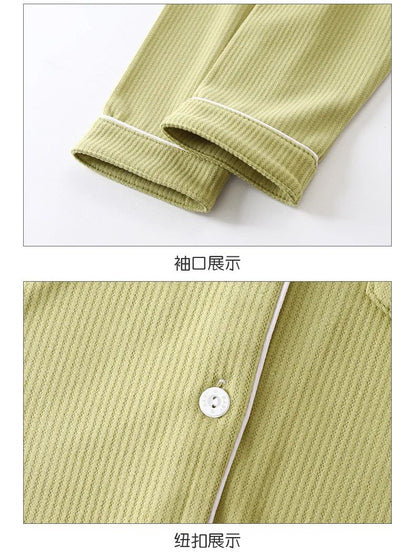 New 2025 Boys Girls Autumn Cotton Pajamas Home Wear Kids Casual Solid Long Sleeve Lapel Pyjamas Teen Sleepwear Clothing Sets