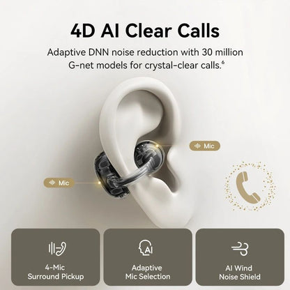 Fones de ouvido sem fio Baseus MC1 Pro Ear Clip Bluetooth 6.0 Hi-Res Ultra Open Earbuds Tipo brinco 4 microfones ENC fones de ouvido com clipe