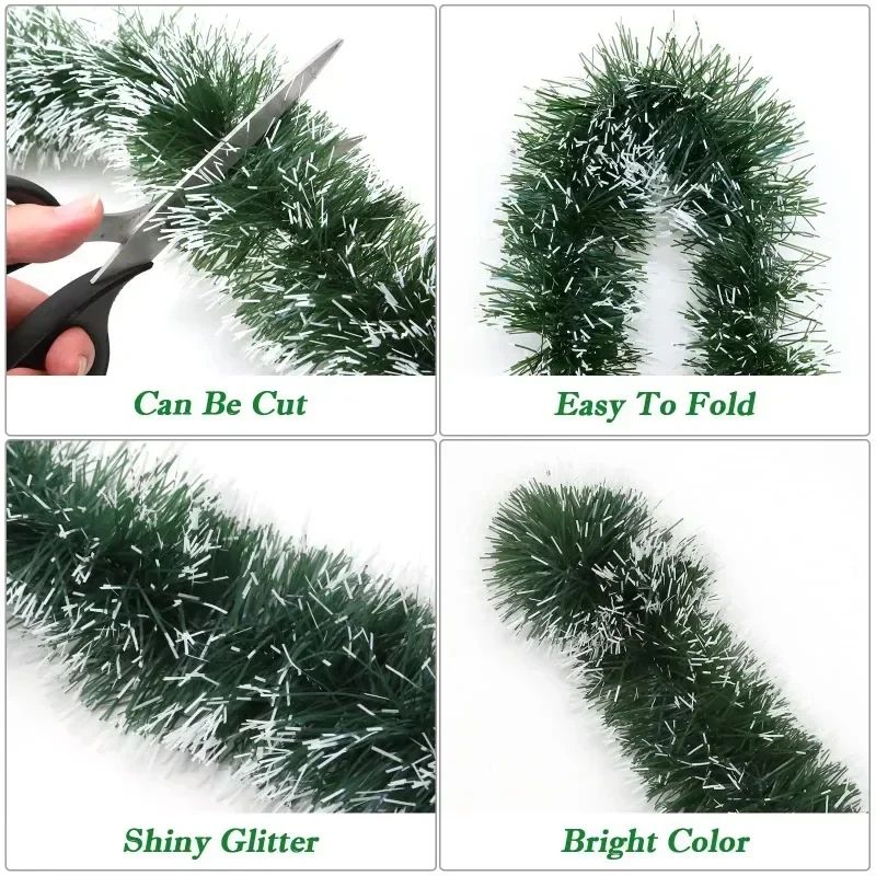 Christmas Tinsel Ribbons Green Cane Ribbon Garland Xmas Tree DIY Hanging Pendent Wreath Ornament Party Decoration Home Decor