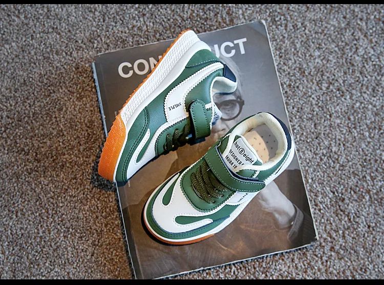 Children's Spring New Leather Upper Sneakers Middle Large Children's Casual Shoes Boys and Girls Soft Sole Students Tennis Shoes