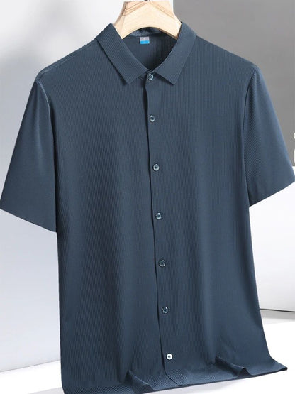 Ice Silk Shirts Man Short Sleeve Top Male Quick Dry Cool Classic Big Size 5XL 6XL 7XL 8XL Large Plus Loose Summer Social Blouse