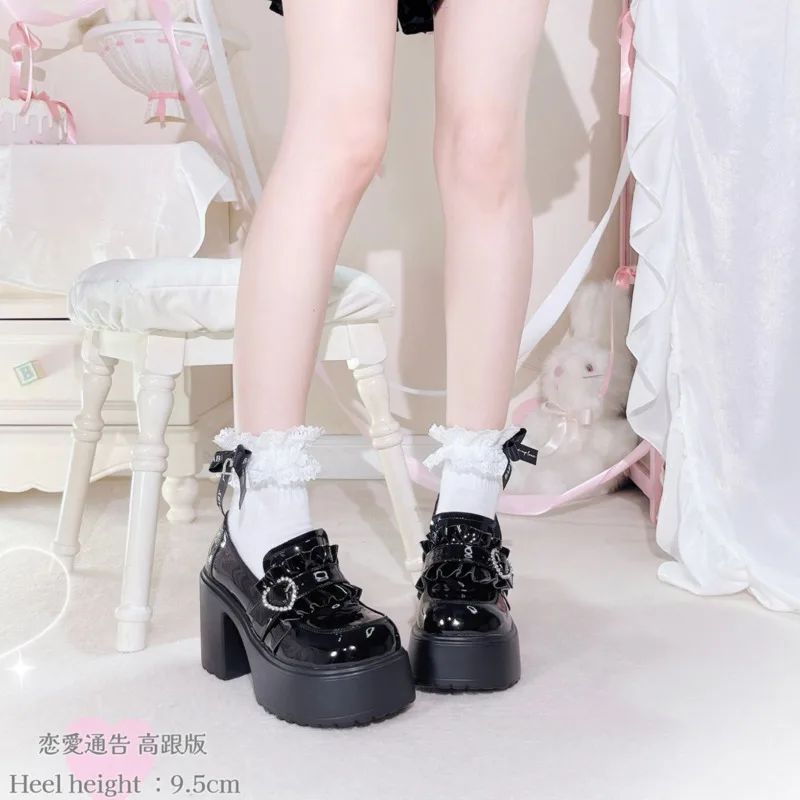 2025 Summer Sweet Bow Mary Janes: Women's Lolita Thick-soled Shoes, Block Heel, High Heel, Sweet-cool Style Leather Shoes
