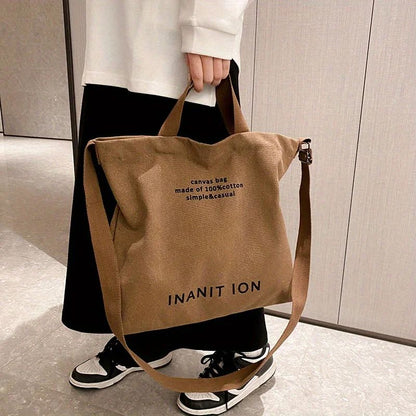 Japanese Canvas Crossbody Bags for Men Women Retro Letter Tote Bag, Trendy Literary Handbag Shoulder Bag for School Work Travel