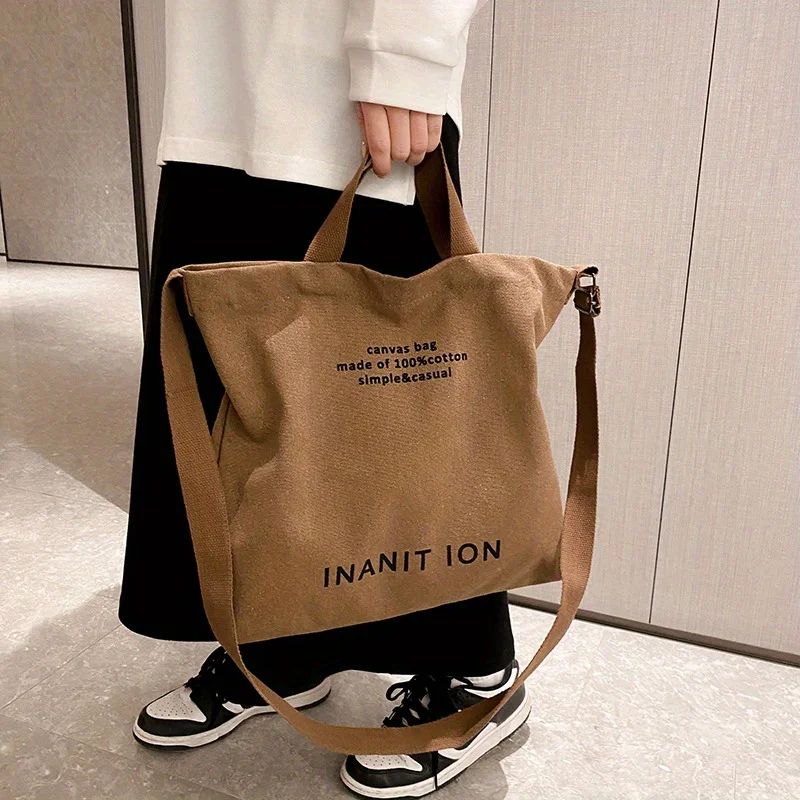 Japanese Canvas Crossbody Bags for Men Women Retro Letter Tote Bag, Trendy Literary Handbag Shoulder Bag for School Work Travel