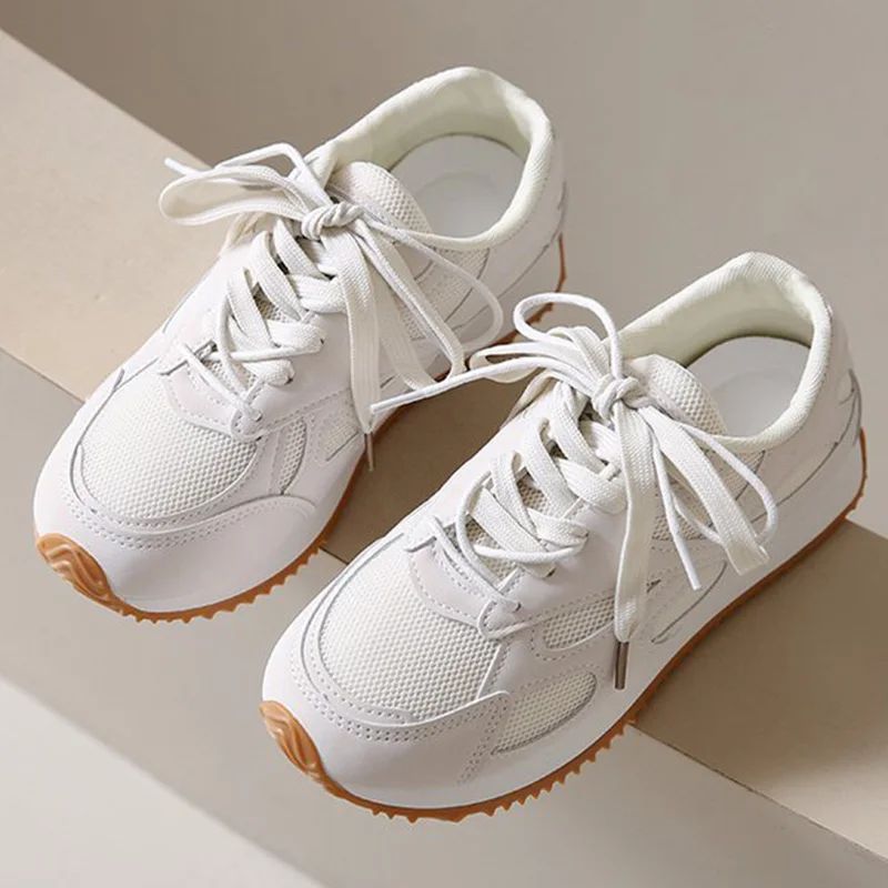 Gray Lace Up Sneakers for Women Breathable Mesh Sports Shoes Woman Autumn Winter Non Slip Soft Insole Vulcanize Shoes Mujer