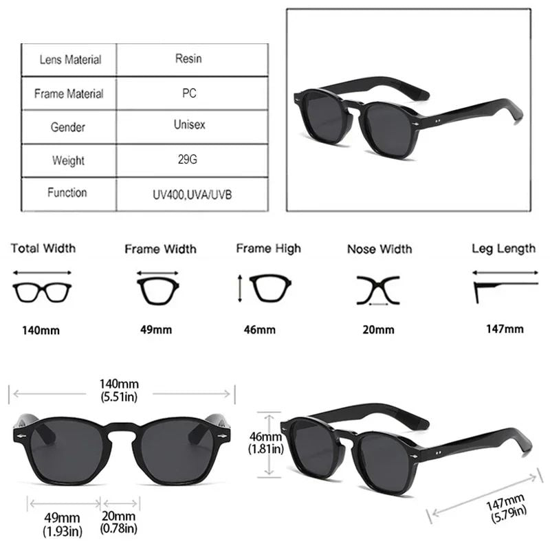 JNPCXI Retro Rivets Men Square Sunglasses Fashion Blue Green Trending Shades UV400 Women Clear Frame