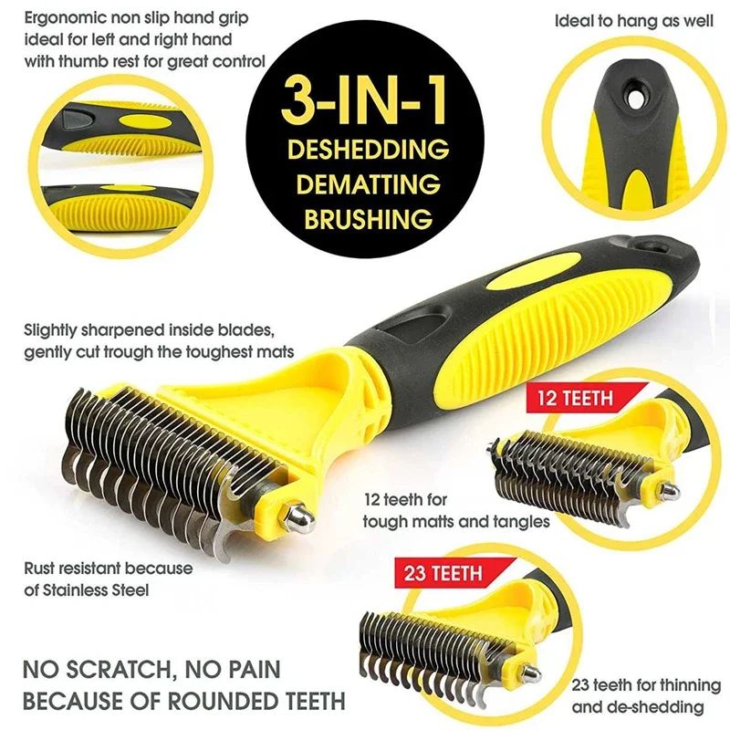 New Arrival Stainless Double-sided Pet Cat Dog Comb Brush Professional Large Dogs Open Knot Rake Knife Pet Grooming Supplies