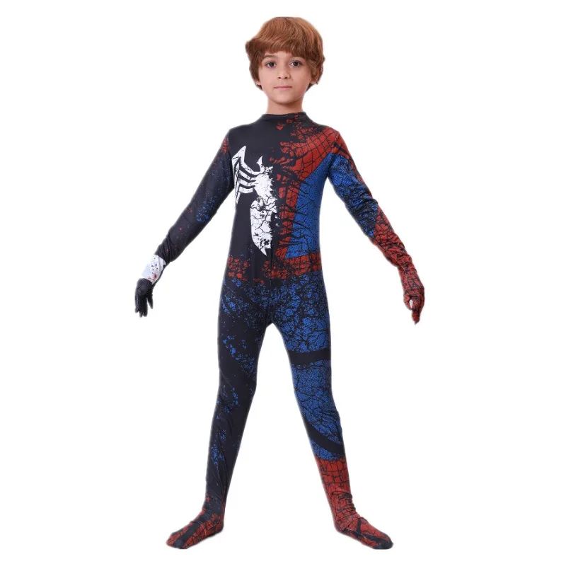 Kids Superhero Bodysuit Printed Grid Pattern Dress Up Costume Movie Character Role Halloween Kids Performance Costume
