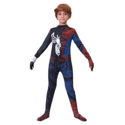 Kids Superhero Bodysuit Printed Grid Pattern Dress Up Costume Movie Character Role Halloween Kids Performance Costume