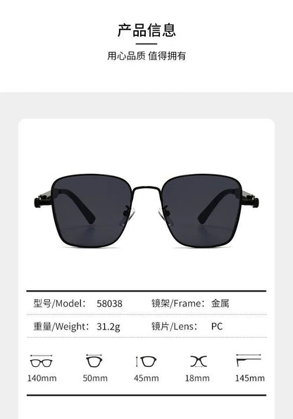 New Sunglasses Men Driving Sunglasses Retro Spring Leg Driving Outdoor Sports Metal Rectangular Decorative Glasses Women Uv400