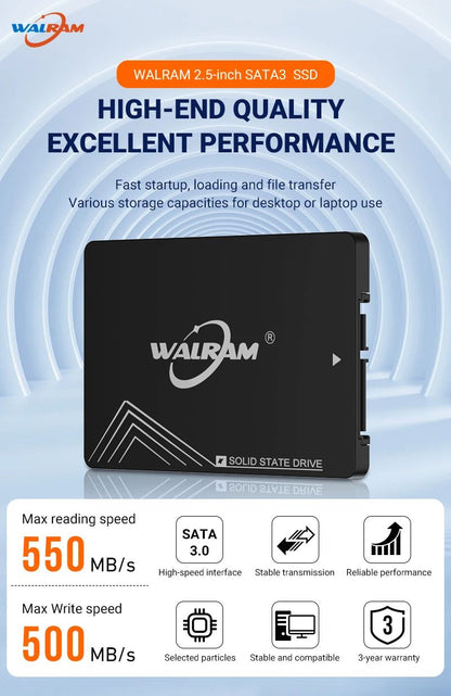 SSD Walram 2.5 SATA 3 120GB 128GB 240GB 256GB Disco Rígido 1TB 512GB 480GB SATA3 Unidade de Estado Sólido 1 TB HDD Para Notebook PC Desktop
