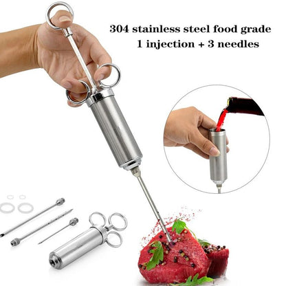 Injetor de Marinada 2 oz para Grelhados Injetor de Carne de Peru de Aço Inoxidável Seringa Culinária com 2-5 Agulhas