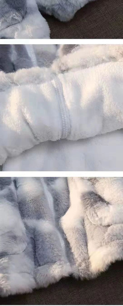 2025 Women's Tie Dye Lamb Fleece Jacket Autumn Winter Zipper Outerwear Warm Plush Harajuku Casual Loose Female Thick Coat