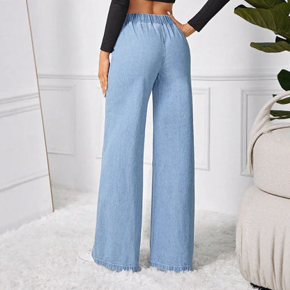Fashionable Loose Women's Jeans High Waist Straight Leg Long Legged Wide Pants Autumn New Arrival Trendy Lazy Style