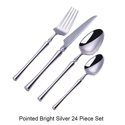 Conjunto de Talheres 24 Peças Aço Inox Fosco Preto Dourado Jogo de Talheres de Mesa Faca Colher Garfo Lavável em Lava-louças