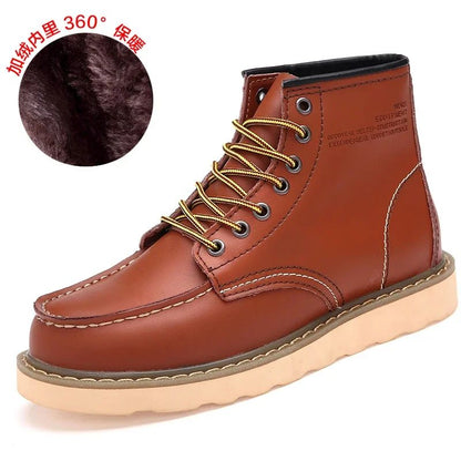 Winter Leather Men Boots Warm Mens Snow Boots with Fur Waterproof Handmade Male Ankle Boots No-slip High Top Male Work Shoes