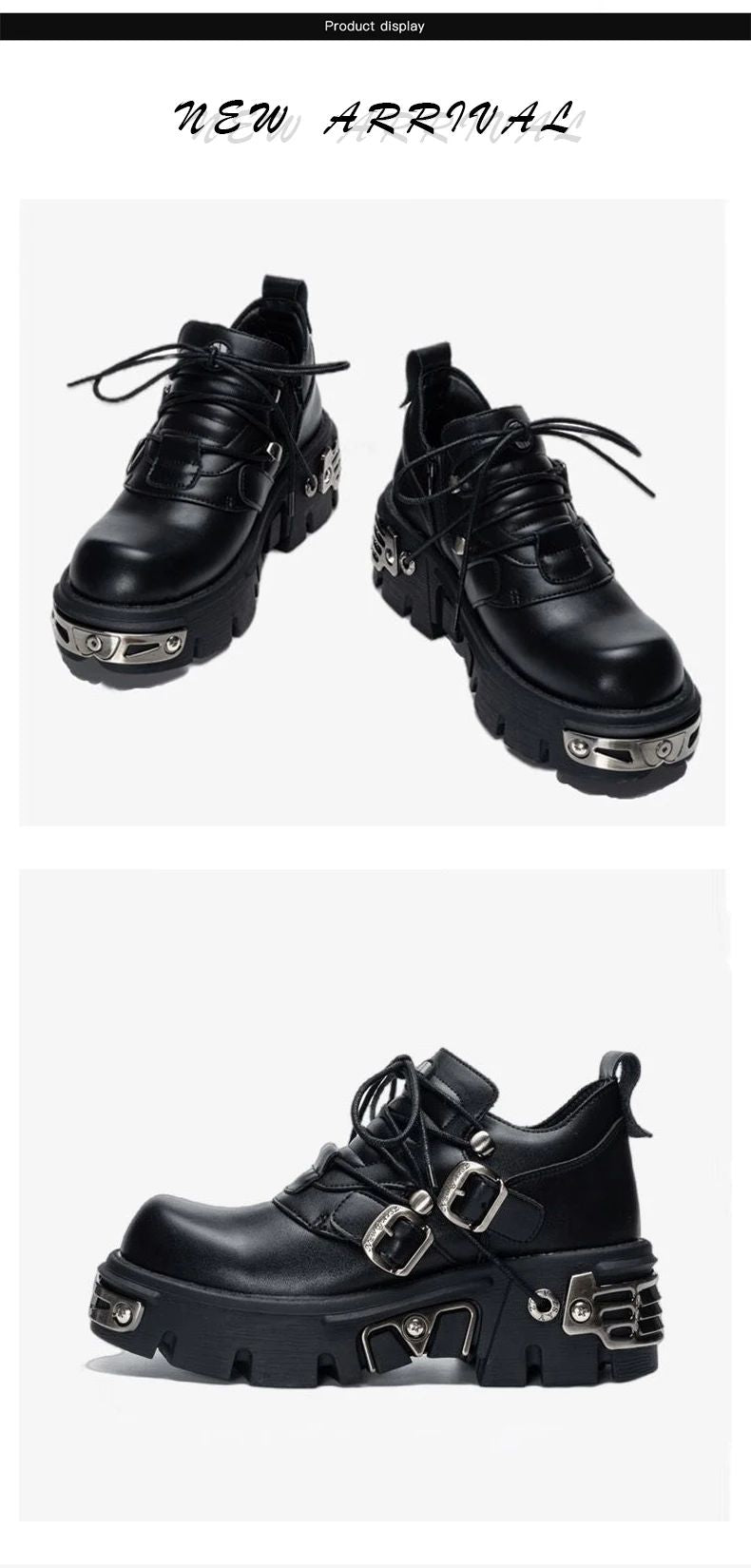 2025 New Dark Punk Style Woman Gothic Flame Carved Vintage Rock Boots Leather Shoes Metal Niche Low Top Platform Shoes