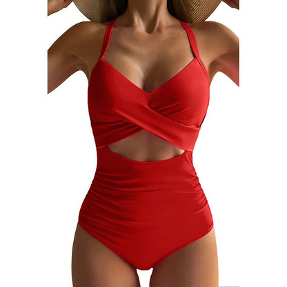Sexy Hollow Cross Sling Swimwear Color Matching Backless Swimsuit One Piece Bikini Fashion Bathing Suits Swimming Suit For Women