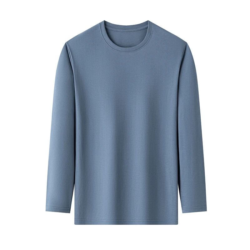 Men's Solid Color round Neck Long Sleeve T-Shirt Cotton Summer Comfortable Breathable Casual Top in Various Colors