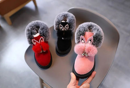 Winter Girls Boots Princess Snow Boots Leather Sport Shoes For Girl Children Warm Boots Fashion Soft Bottom Kids Sneakers