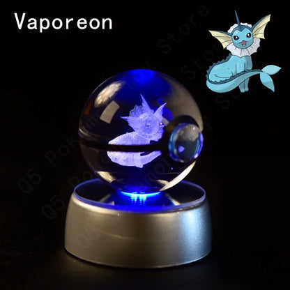 Esfera de Cristal 3D Pokémon 7CM 5CM Mewtwo Pikachu Gengar Bola de Cristal de Vidro Pokémon Pokebola Luminária Noturna LED com Base de Presente