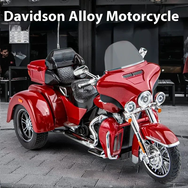 1:9 Harley D-vTRI GLIDE ULTRA Triciclo de Luxo em Liga Fundido Coleção Moto Brinquedo Luz e Som Decoração Presente