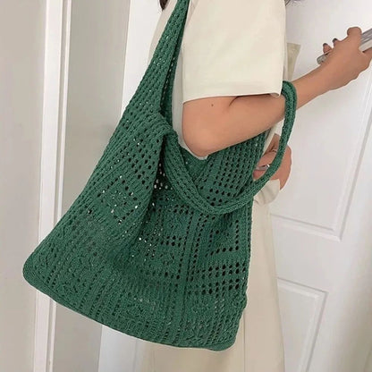 Bohemian Crochet Tote Bag for Women Handwoven Macrame Shoulder Bag with Hollow Knit Design Elegant Christmas Gift for Her, Beach