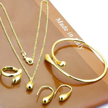 Conjunto de Brincos, Anel e Pulseira de Prata Esterlina S925 da Moda para Mulheres, Conjunto de Joias de Quatro Peças com Gota de Água, Presente para Festa