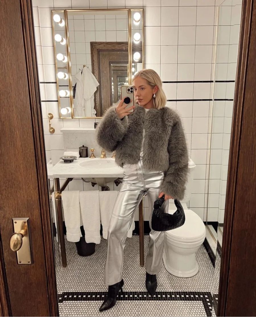 Faux fur jacket Traf   Fall/Winter New Fashion Women's Faux Fur Effect Round Neck Long Sleeve Short Jacket 2025