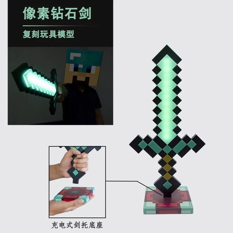 Minecraft Diamond Sword LED Night Light 3D Gamer Desk Lamp USB Charging Glowing Toys for Kids Room Decor, Birthday Gift for Boys