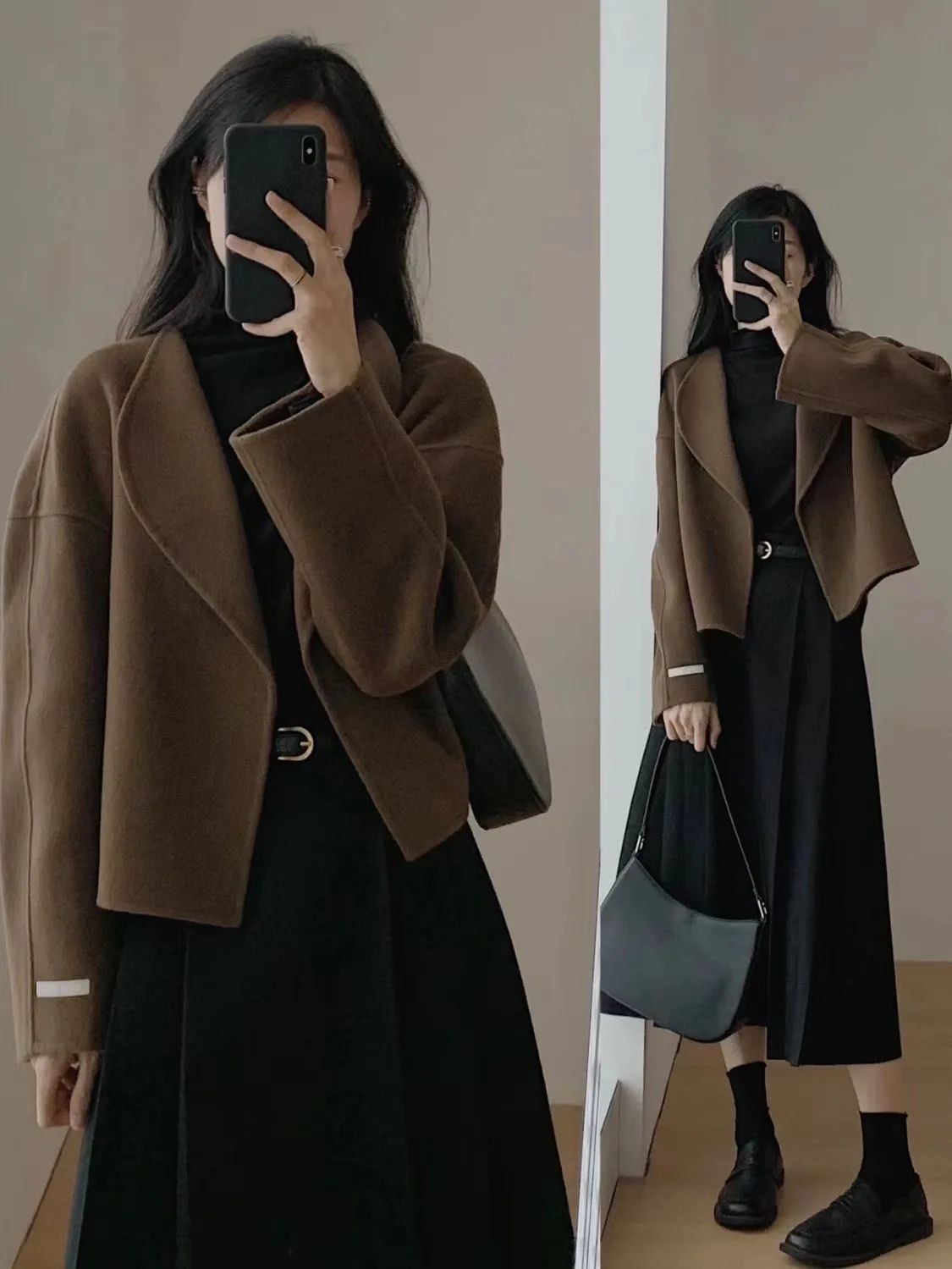 Hebe Style Short Thickened Double-Faced Cashmere Woolen Coat Women's Autumn Winter Fashion Small Size Suit Elegant Feel