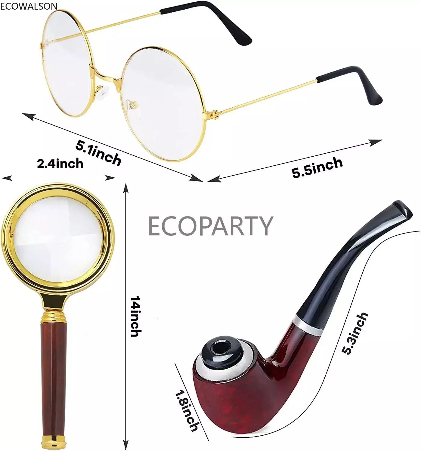 Retro Detective Costume Accessories Set Detective Hat Glass Role Play Dress Up Costume Detective Cosplay Props for Men Ecoparty