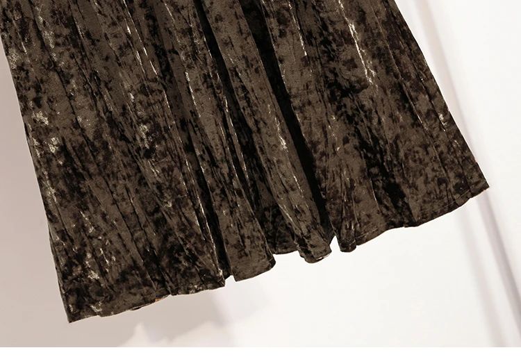 Autumn Winter Girls New A-line Velvet Skirt 2025 Plus Size Gold Velvet Half Pleated Skirt Solid Versatile High Waist Mid Skirt