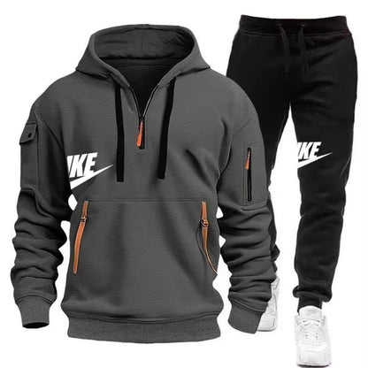 2025 New men's autumn and winter suit zipper hoodie + trousers suit casual men's sportswear warm suit