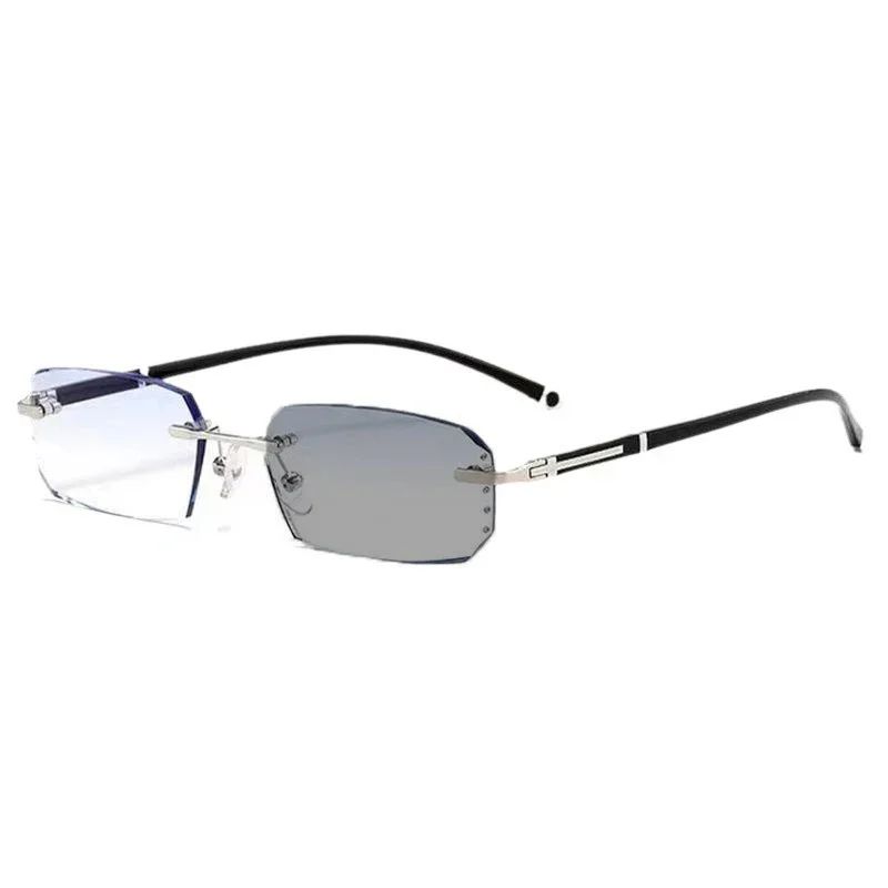 Business Photochromic Myopia Glasses for Men Diamond Cut Rimless UV400 Luxury Eyeglasses Color Changing Diopters -1.0 To -4.0