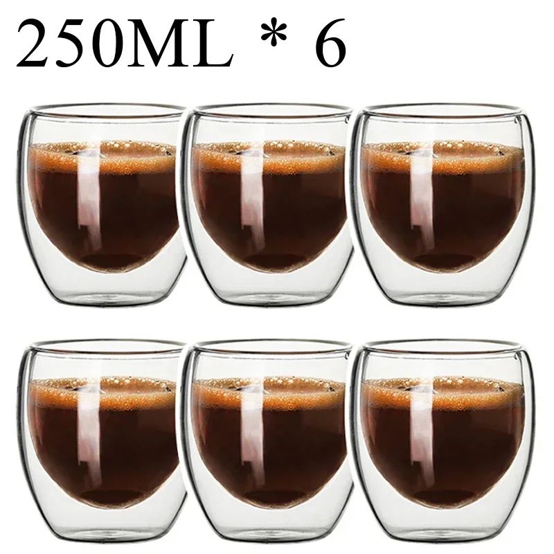Copo de Vidro de Parede Dupla Isolamento Térmico Transparente Feito à Mão para Chá Copos MINI de Uísque Caneca de Café Expresso Conjunto de 250-450ml