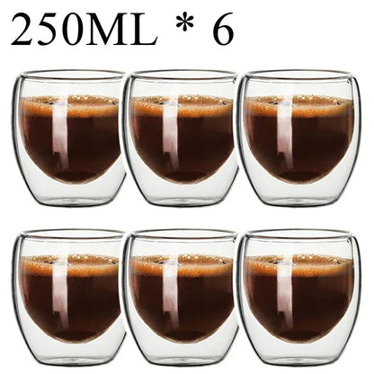Copo de Vidro de Parede Dupla Isolamento Térmico Transparente Feito à Mão para Chá Copos MINI de Uísque Caneca de Café Expresso Conjunto de 250-450ml